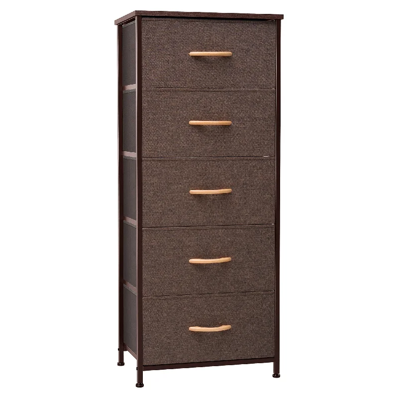 18" Brown Steel and Fabric Five Drawer Chest