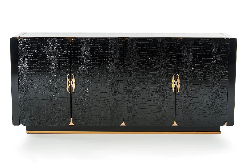 32" Black Crocodile And Rosegold Mdf Buffet