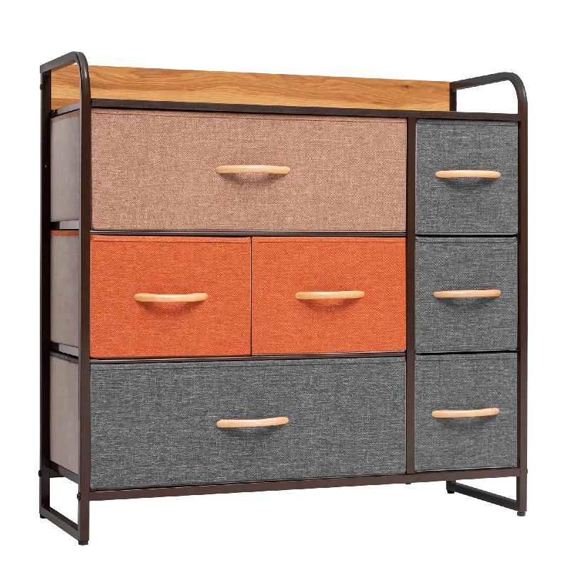 32" Gray Steel and Fabric Seven Drawer Dresser