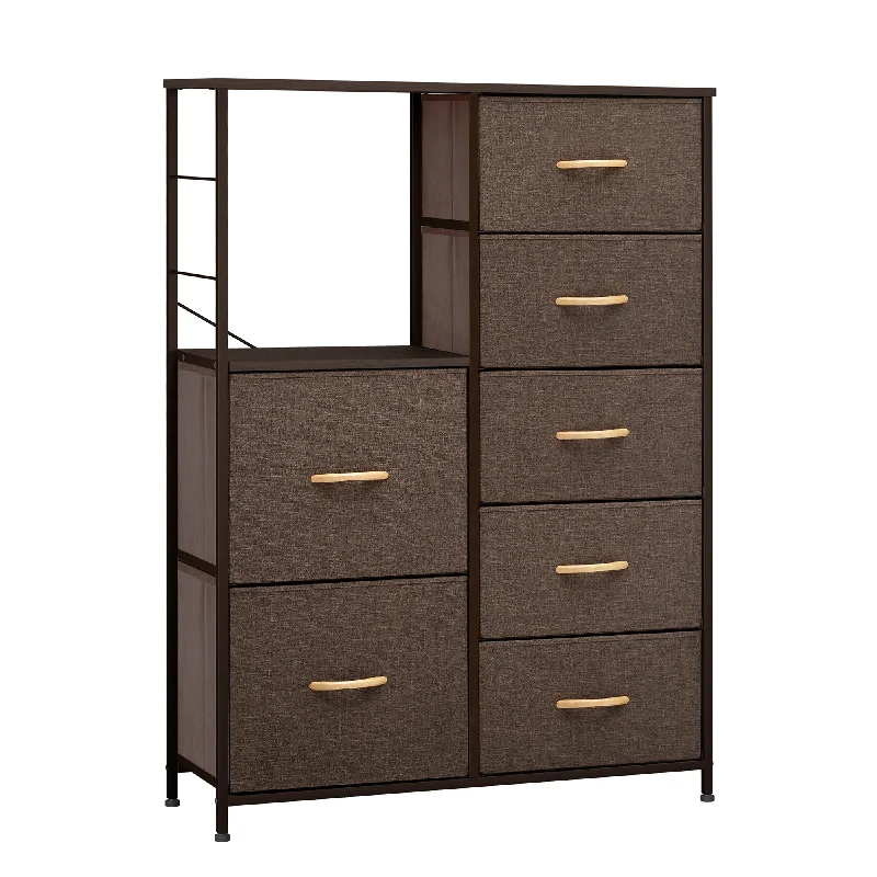 34" Brown Steel and Fabric Seven Drawer Chest