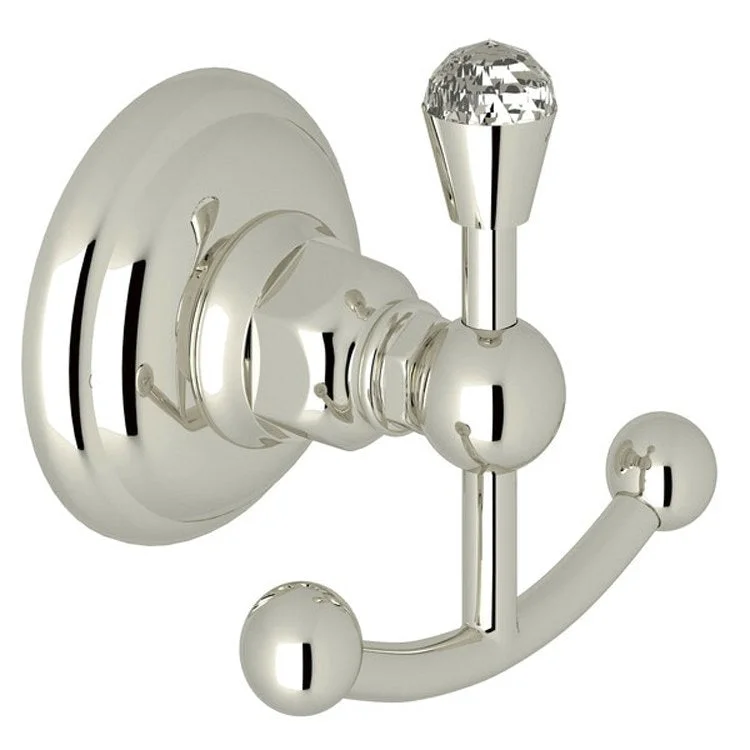 Robe Hook Swarovski Crystal Double Polished Nickel 2-7/8 Inch Wall Mount Brass