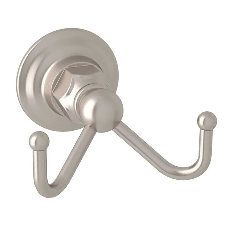 Robe Hook Double Satin Nickel 2-3/4 Inch 3-1/2 Inch Wall Mount Metal