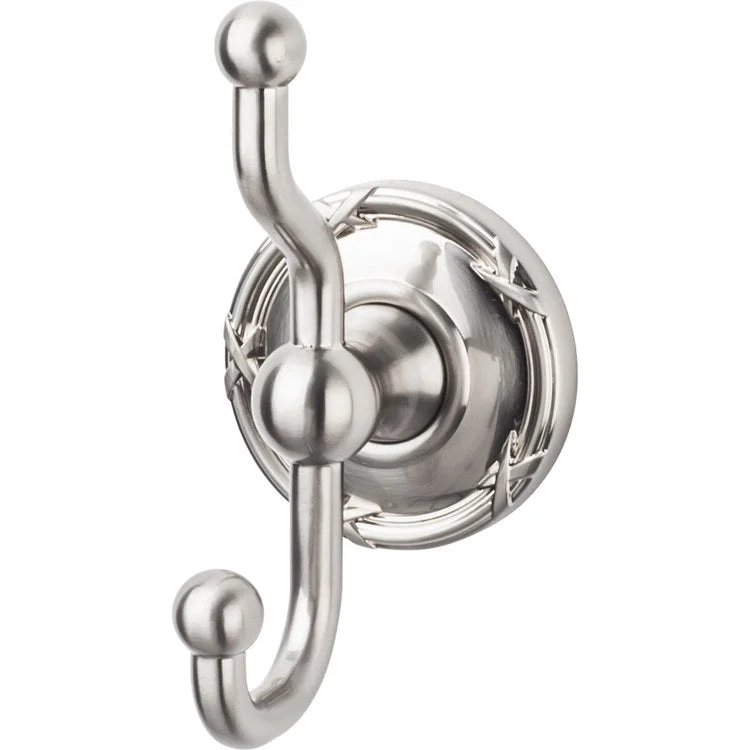 Robe Hook Edwardian Bath Ribbon Backplate Brushed Satin Nickel 5 Inch 3-1/4 Inch Wall Mount Zinc Alloy