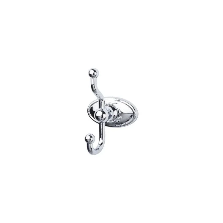 Edwardian Double Robe Hook with Oval Backplate - Polished Chrome