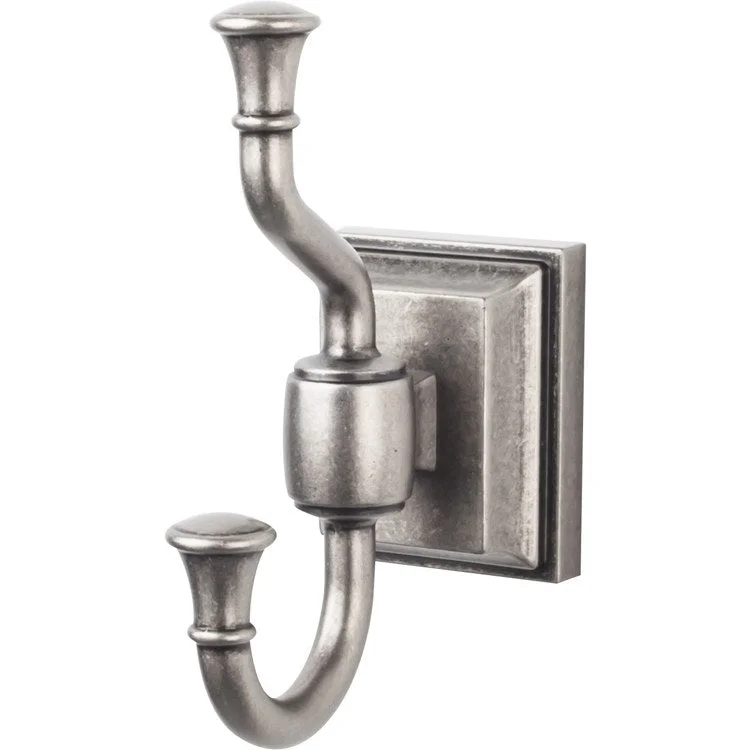 Robe Hook Stratton Double Antique Pewter 3-7/8 Inch Wall Mount Zinc Alloy