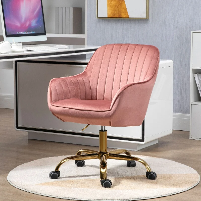 360 Pink Velvet Swivel Chair With High Back - N/A