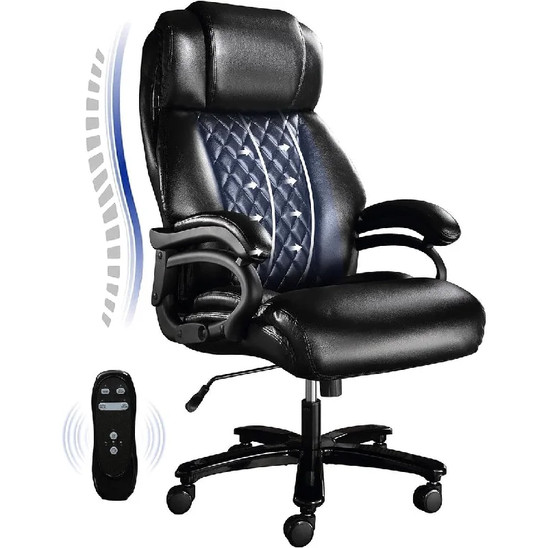 500lbs High Back Large Chair with Electric Airbag Heating High Back Computer Chair，Black Ergonomic Leather Rocking Chair