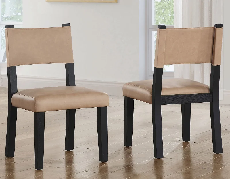 Aubrey Side Chair, Camel Vegan Leather  with Black wood finish