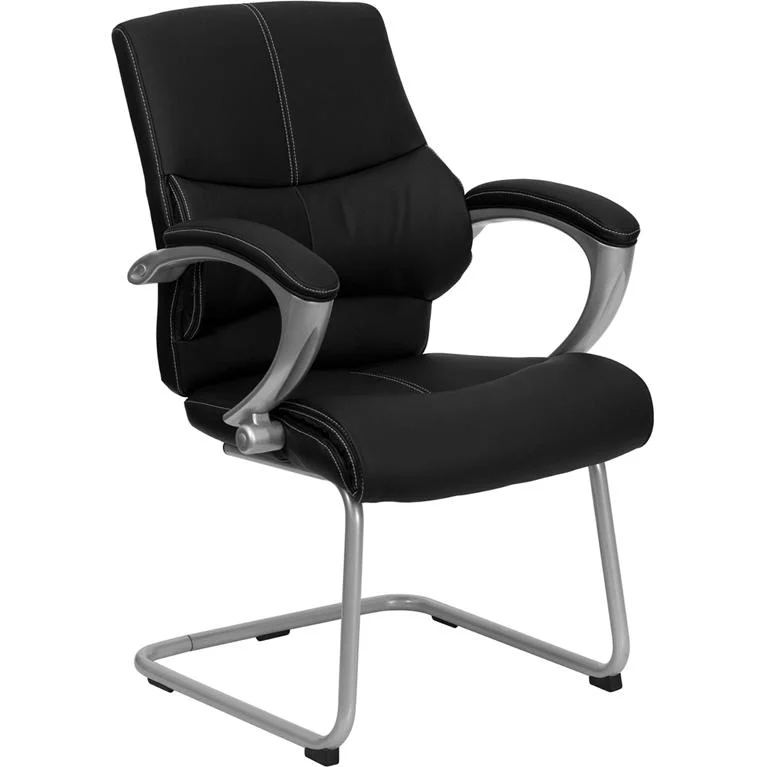 Black Leathersoft Executive Side Reception Chair With Silver Sled Base By Flash Furniture