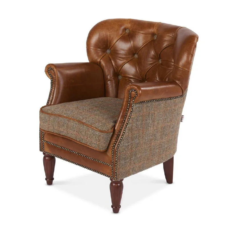 Brown Cerato and Gamekeeper Thorn Harris Tweed Marlon Low Club Chair