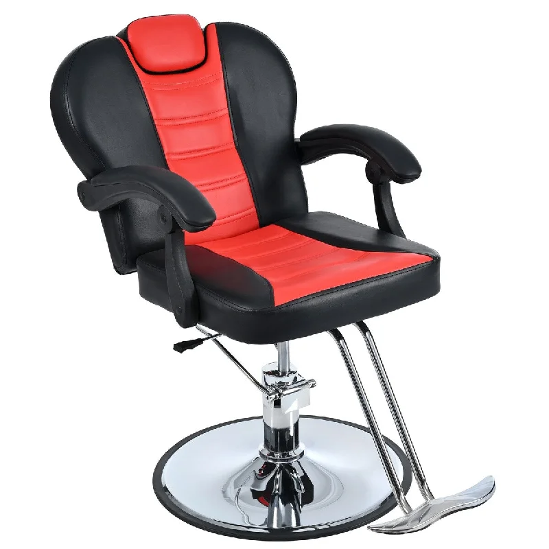 Classic Reclining Barber Chair Salon Chair for Hair Stylist with Heavy Duty Hydraulic Pump, 360° Rotation