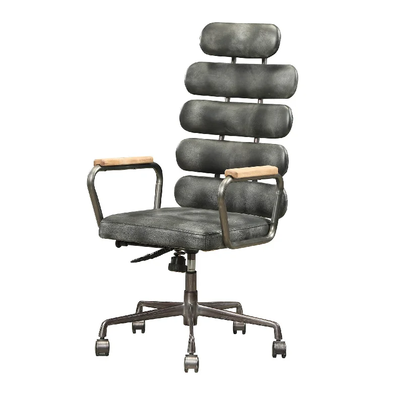 Leatherette Metal Swivel Executive Chair With Five Horizontal Panels Backrest, Gray By Benzara