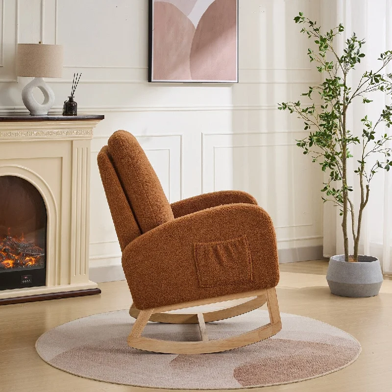 Luxurious Sherpa Rocking Chair with High Back and Side Pocket