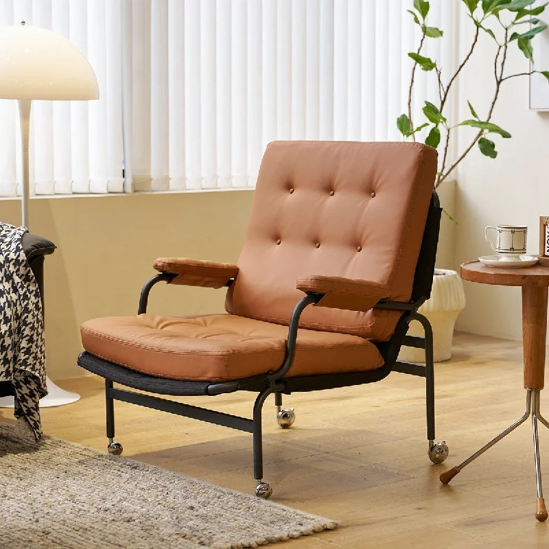 Modern Bonded Leather Armchair with High Back and Metal Legs