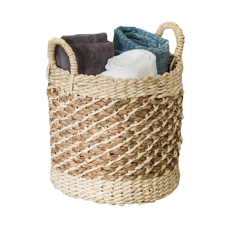 Natural Tea Stained Large Wicker Storage Basket with Handles