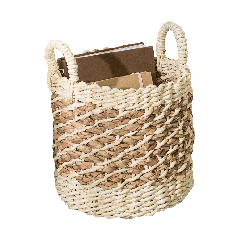 Natural Tea Stained Small Wicker Storage Basket with Handles