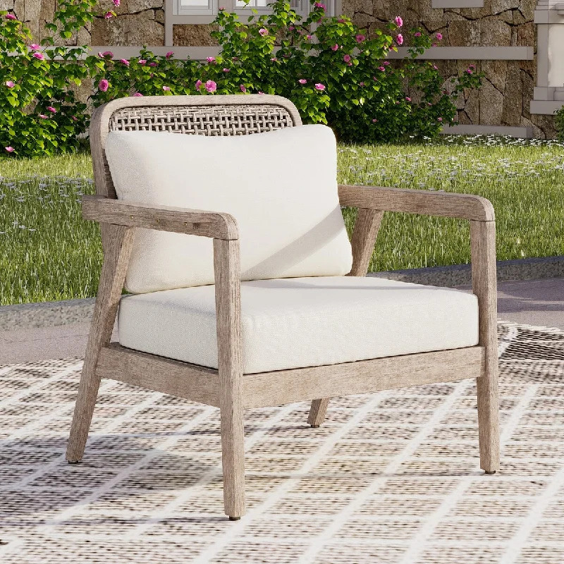 Outdoor Indoor Acacia Wood Club Chairs with Water Resistant Cushions