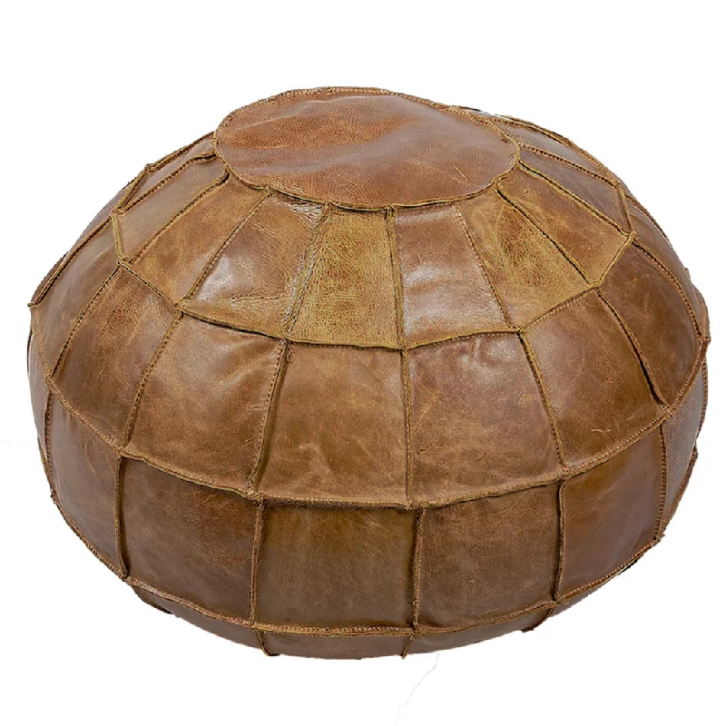 Brown Cerato Leather Pumpkin Pouffe Footstool