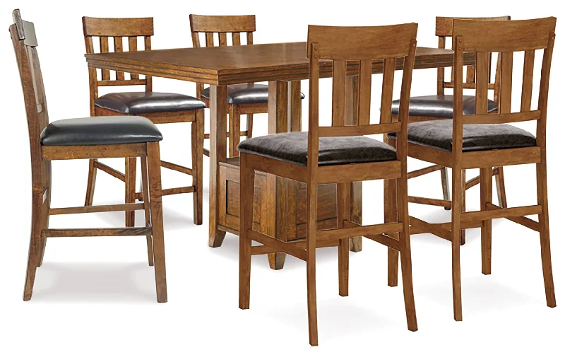 Ralene Counter Height Dining Table and 6 Barstools in Medium Brown