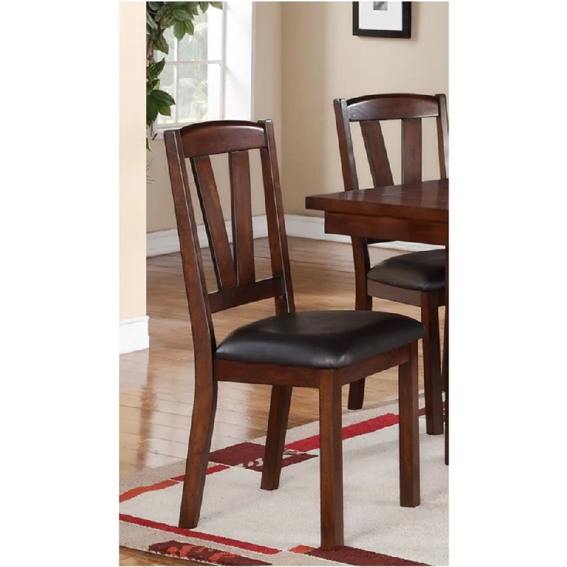 Solid Wood Leather Seat Side Chair Brown Set Of 2 By Benzara