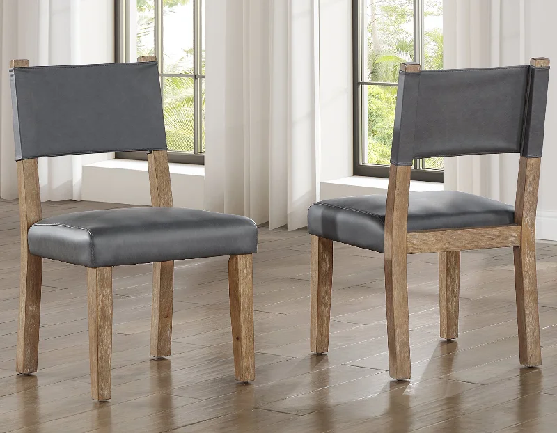 Aubrey Side Chair, Gray Vegan Leather  with Driftwood wood finish