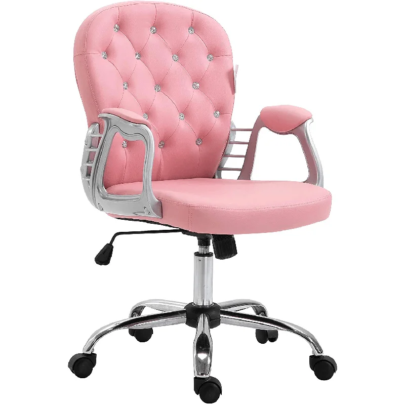 Pink Faux Leather Chesterfield Swivel Chair