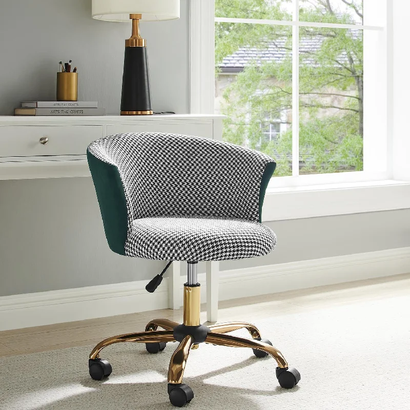 Kylie Houndstooth and Velvet Swivel Chair