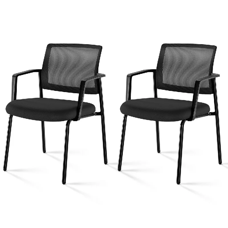 Mesh Back Stacking Arm Chairs , Upholstered Fabric Stacking Chairs, Sturdy Metal Stacking Chairs,2 pack