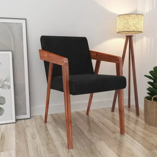 Solid Sheesham Wood and Rexine Vintage Lounge Chair, Dining Chair for Home & Living Room